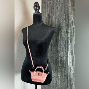 🔮Authentic Longchamp Pink Le Pliage Le Cuir Micro Leather Crossbody Bag